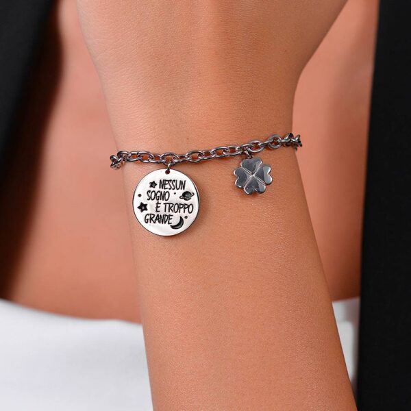 Bracciale donna in acciaio con scritta “Nessun sogno è troppo grande” - immagine 2