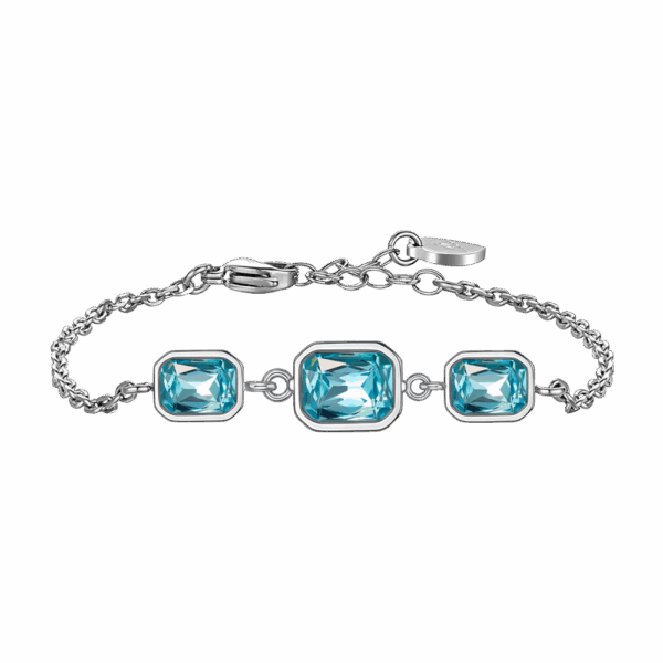 Bracciale donna in acciaio con cristalli acqua marina