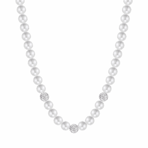 Collana donna in acciaio con perle e cristalli