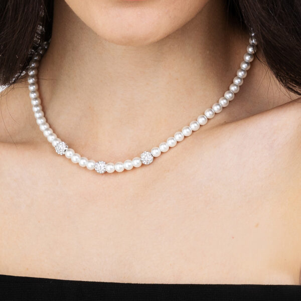 Collana donna in acciaio con perle e cristalli - immagine 2