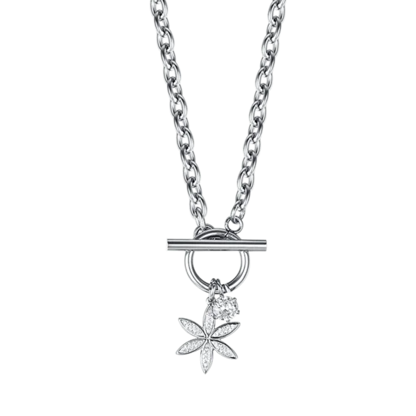 Collana donna in acciaio con fiore della vita e cristalli - immagine 2