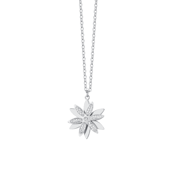 Collana donna in acciaio con fiore della vita girevole
