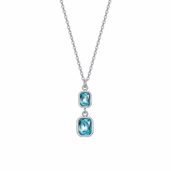 Collana donna in acciaio con cristalli acqua marina