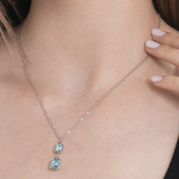 Collana donna in acciaio con cristalli acqua marina - immagine 2