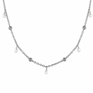 Collana donna in acciaio con sfere e perle