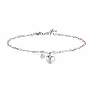 Cavigliera donna in acciaio con cuore, cristallo e pietre rosa