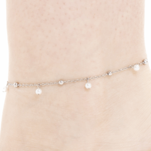 Cavigliera donna in acciaio con sfere e perle