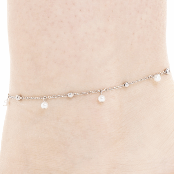 Cavigliera donna in acciaio con sfere e perle