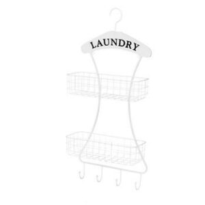 Mensolina Laundry con ganci in ferro bianco