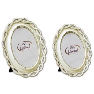 Portafoto ovale in resina con cornice catena crema