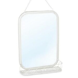 Specchio in ferro bianco shabby con mensola