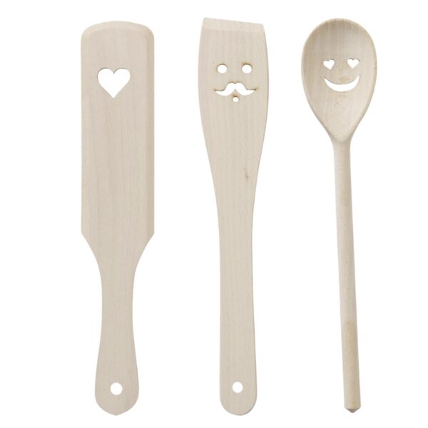 Set 3 mestoli in legno con faccine e cuoricino