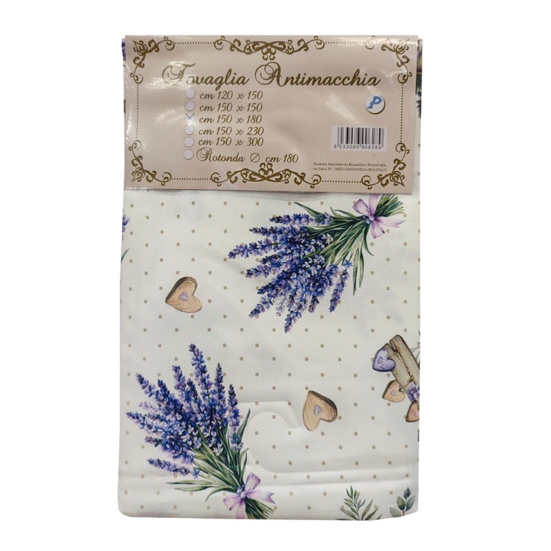 Tovaglia antimacchia con lavanda e cuori (misure varie)