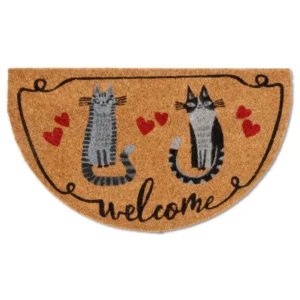 Zerbino in cocco semicricolare Welcome con gatti