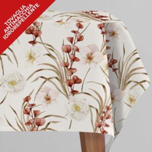 Tovaglia antimacchia con flora fiori panna (misure varie)