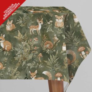 Tovaglia antimacchia con animaletti nel bosco verde (misure varie)