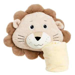 Leone cuscino peluche contenitore con plaid